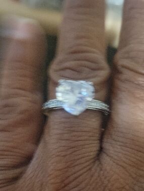 Silver Heart-Cut Solitaire Ring with Clear Stone - Women Jewelry